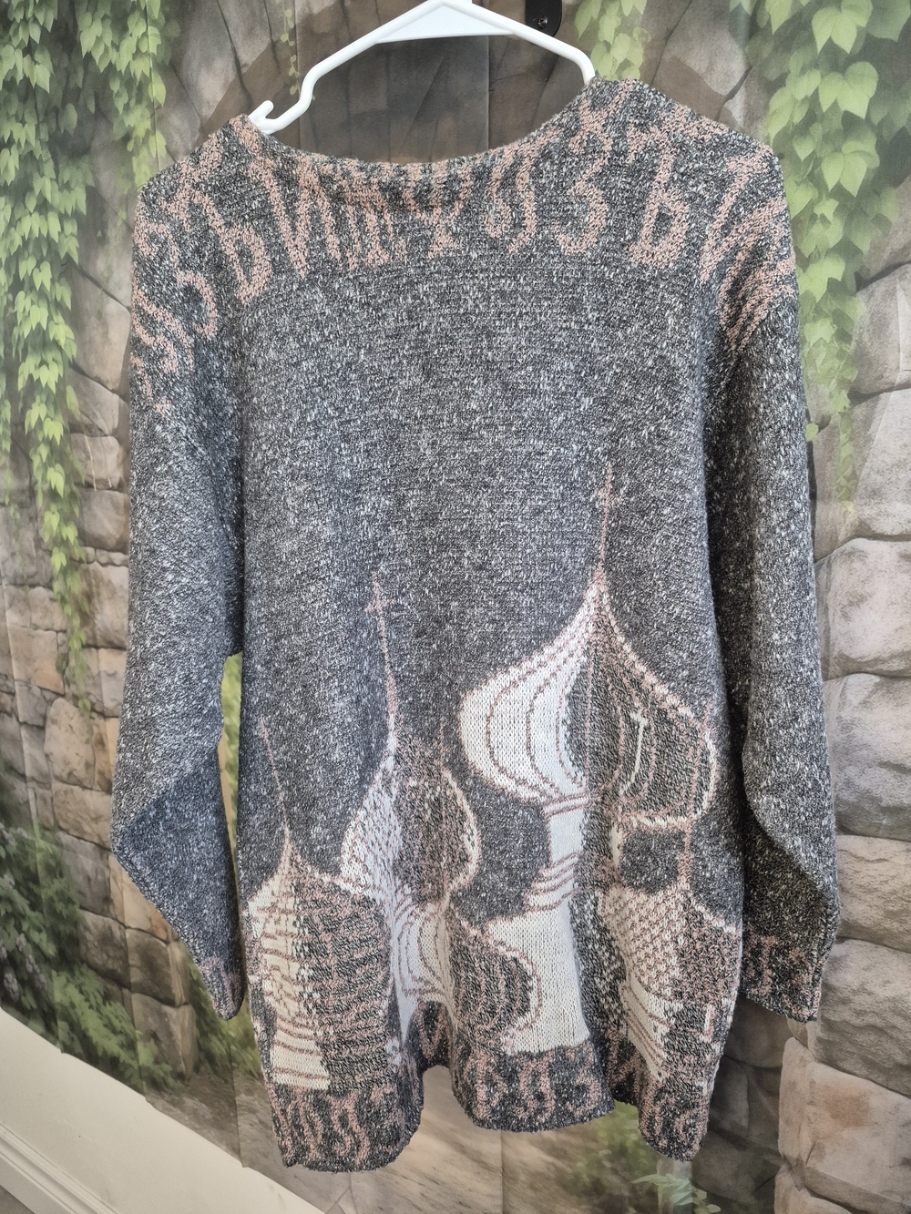Vintage Mr.Jax Gray Sweater with Architectural Motif Like New